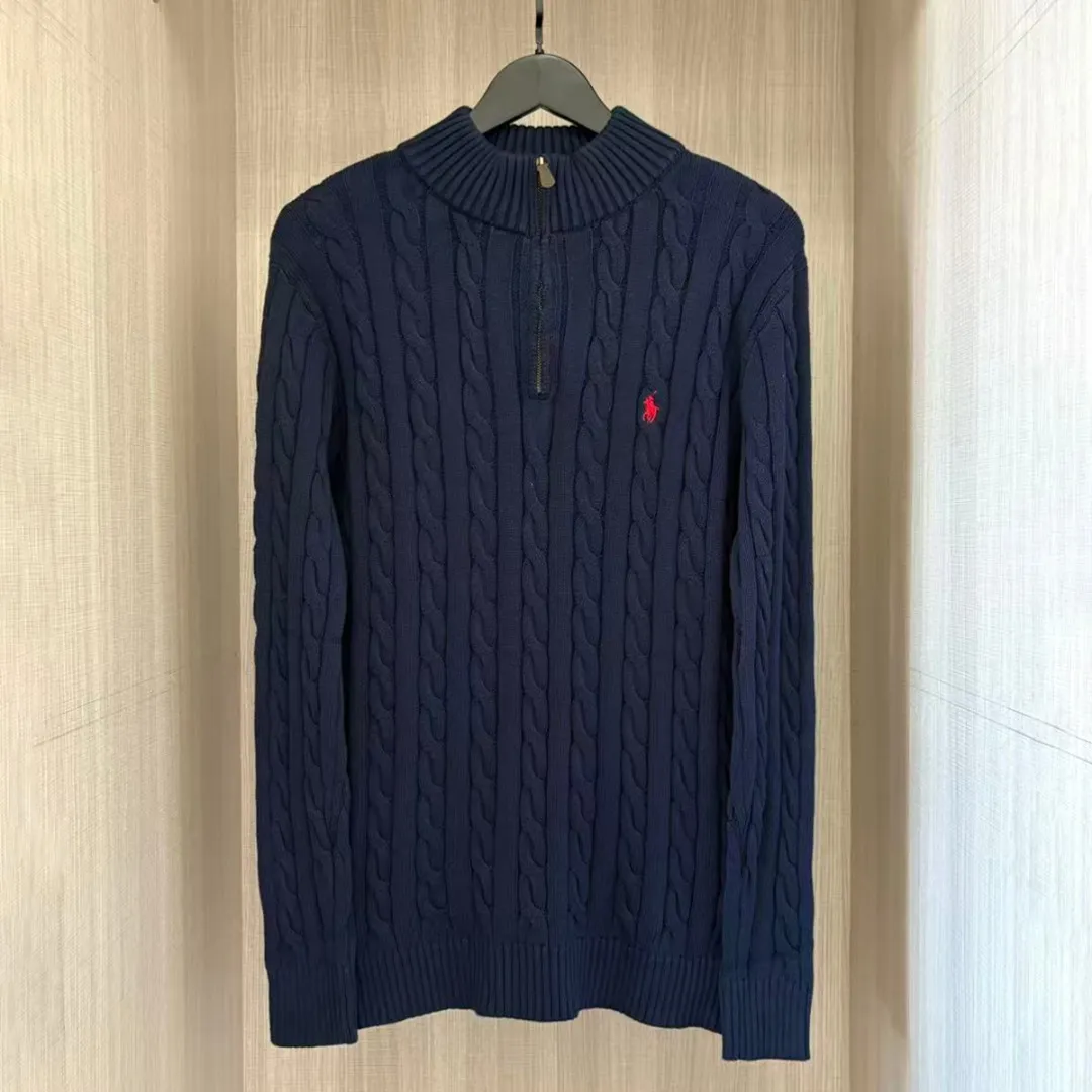 P250 RALPH LAUREN Ralph Lauren twelve colors classic small label embroidery stand collar long-sleeved half-zip knitted sweater men's and women's couple tops Color: White Black Navy Blue Gray Pink Red Khaki Dark Red Yellow Blue Apricot Dark Green Size: S M L XL Material: Cotton Weight: 650g